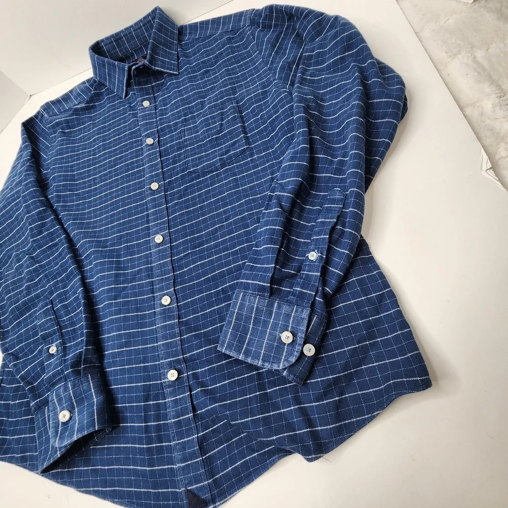 UNTUCKit Shirt Adult Large Slim Fit Flannel Blue Plaid 100% Cotton Mens Michelot